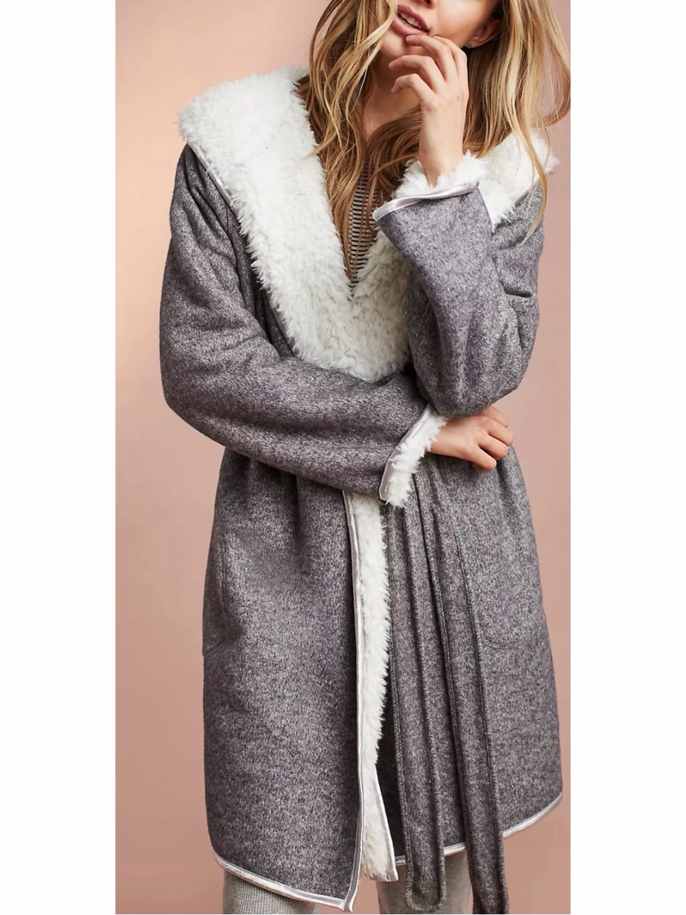 Athropologie Pure + Good Jansje Reversible Sherpa Robe Grey